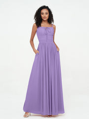 Abito Maxi in Chiffon Scollo Quadrato con Tasche Tahiti