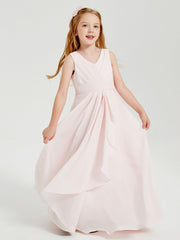 Abiti Damigella Stile Boho Lunghi In Chiffon Gonna A Cascata Rosa Cipria