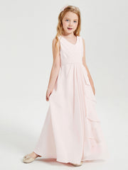 Abiti Damigella Stile Boho Lunghi In Chiffon Gonna A Cascata Rosa Cipria
