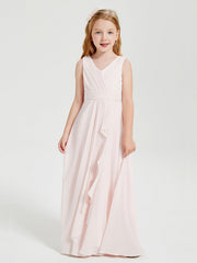 Abiti Damigella Stile Boho Lunghi In Chiffon Gonna A Cascata Rosa Cipria