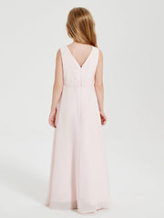 Abiti Damigella Stile Boho Lunghi In Chiffon Gonna A Cascata Rosa Cipria
