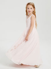 Abiti Damigella Stile Boho Lunghi In Chiffon Gonna A Cascata Rosa Cipria