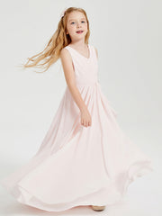 Abiti Damigella Stile Boho Lunghi In Chiffon Gonna A Cascata Rosa Cipria