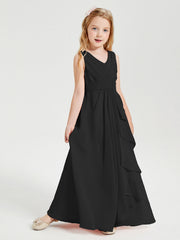 Abiti Damigella Stile Boho Lunghi In Chiffon Gonna A Cascata Nero