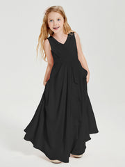 Abiti Damigella Stile Boho Lunghi In Chiffon Gonna A Cascata Nero