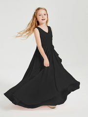 Abiti Damigella Stile Boho Lunghi In Chiffon Gonna A Cascata Nero