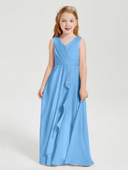 Abiti Damigella Stile Boho Lunghi In Chiffon Gonna A Cascata Blu