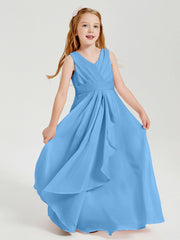 Abiti Damigella Stile Boho Lunghi In Chiffon Gonna A Cascata Blu