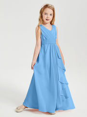 Abiti Damigella Stile Boho Lunghi In Chiffon Gonna A Cascata Blu