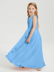 Abiti Damigella Stile Boho Lunghi In Chiffon Gonna A Cascata Blu