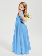 Abiti Damigella Stile Boho Lunghi In Chiffon Gonna A Cascata Blu