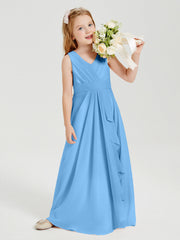 Abiti Damigella Stile Boho Lunghi In Chiffon Gonna A Cascata Blu