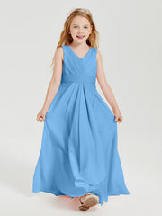 Abiti Damigella Stile Boho Lunghi In Chiffon Gonna A Cascata Blu