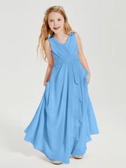 Abiti Damigella Stile Boho Lunghi In Chiffon Gonna A Cascata Blu