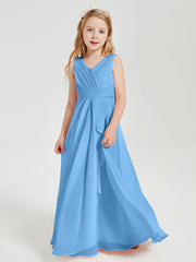 Abiti Damigella Stile Boho Lunghi In Chiffon Gonna A Cascata Blu