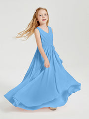 Abiti Damigella Stile Boho Lunghi In Chiffon Gonna A Cascata Blu
