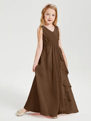 Abiti Damigella Stile Boho Lunghi In Chiffon Gonna A Cascata Marrone