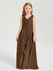 Abiti Damigella Stile Boho Lunghi In Chiffon Gonna A Cascata Marrone