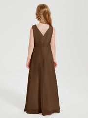 Abiti Damigella Stile Boho Lunghi In Chiffon Gonna A Cascata Marrone