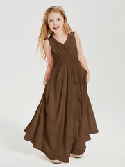 Abiti Damigella Stile Boho Lunghi In Chiffon Gonna A Cascata Marrone