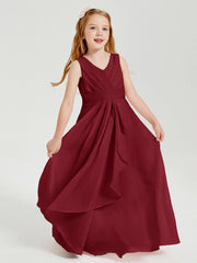 Abiti Damigella Stile Boho Lunghi In Chiffon Gonna A Cascata Borgogna