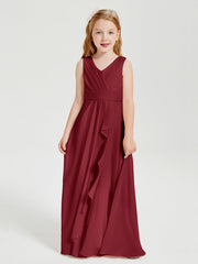 Abiti Damigella Stile Boho Lunghi In Chiffon Gonna A Cascata Borgogna