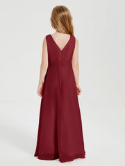 Abiti Damigella Stile Boho Lunghi In Chiffon Gonna A Cascata Borgogna