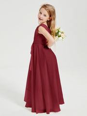 Abiti Damigella Stile Boho Lunghi In Chiffon Gonna A Cascata Borgogna