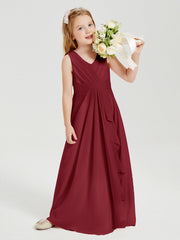 Abiti Damigella Stile Boho Lunghi In Chiffon Gonna A Cascata Borgogna