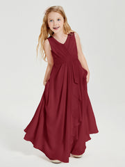 Abiti Damigella Stile Boho Lunghi In Chiffon Gonna A Cascata Borgogna