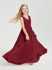 Abiti Damigella Stile Boho Lunghi In Chiffon Gonna A Cascata Borgogna