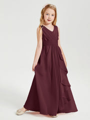 Abiti Damigella Stile Boho Lunghi In Chiffon Gonna A Cascata Cabernet