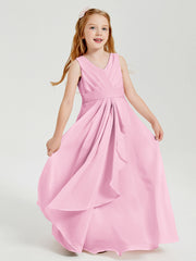 Abiti Damigella Stile Boho Lunghi In Chiffon Gonna A Cascata Rosa Bonbon