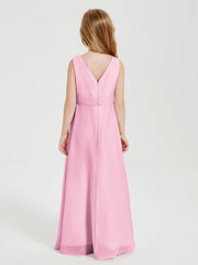 Abiti Damigella Stile Boho Lunghi In Chiffon Gonna A Cascata Rosa Bonbon