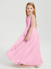 Abiti Damigella Stile Boho Lunghi In Chiffon Gonna A Cascata Rosa Bonbon