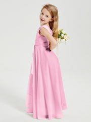Abiti Damigella Stile Boho Lunghi In Chiffon Gonna A Cascata Rosa Bonbon