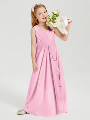 Abiti Damigella Stile Boho Lunghi In Chiffon Gonna A Cascata Rosa Bonbon