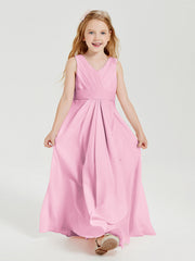 Abiti Damigella Stile Boho Lunghi In Chiffon Gonna A Cascata Rosa Bonbon