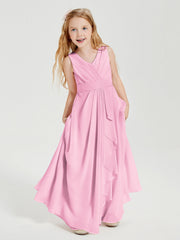 Abiti Damigella Stile Boho Lunghi In Chiffon Gonna A Cascata Rosa Bonbon