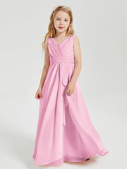 Abiti Damigella Stile Boho Lunghi In Chiffon Gonna A Cascata Rosa Bonbon