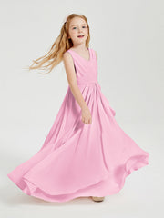 Abiti Damigella Stile Boho Lunghi In Chiffon Gonna A Cascata Rosa Bonbon