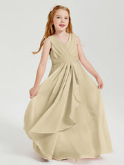 Abiti Damigella Stile Boho Lunghi In Chiffon Gonna A Cascata Champagne