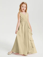 Abiti Damigella Stile Boho Lunghi In Chiffon Gonna A Cascata Champagne