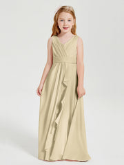 Abiti Damigella Stile Boho Lunghi In Chiffon Gonna A Cascata Champagne
