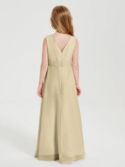 Abiti Damigella Stile Boho Lunghi In Chiffon Gonna A Cascata Champagne