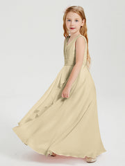 Abiti Damigella Stile Boho Lunghi In Chiffon Gonna A Cascata Champagne