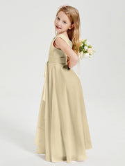 Abiti Damigella Stile Boho Lunghi In Chiffon Gonna A Cascata Champagne