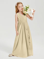 Abiti Damigella Stile Boho Lunghi In Chiffon Gonna A Cascata Champagne