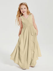 Abiti Damigella Stile Boho Lunghi In Chiffon Gonna A Cascata Champagne