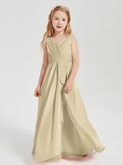 Abiti Damigella Stile Boho Lunghi In Chiffon Gonna A Cascata Champagne